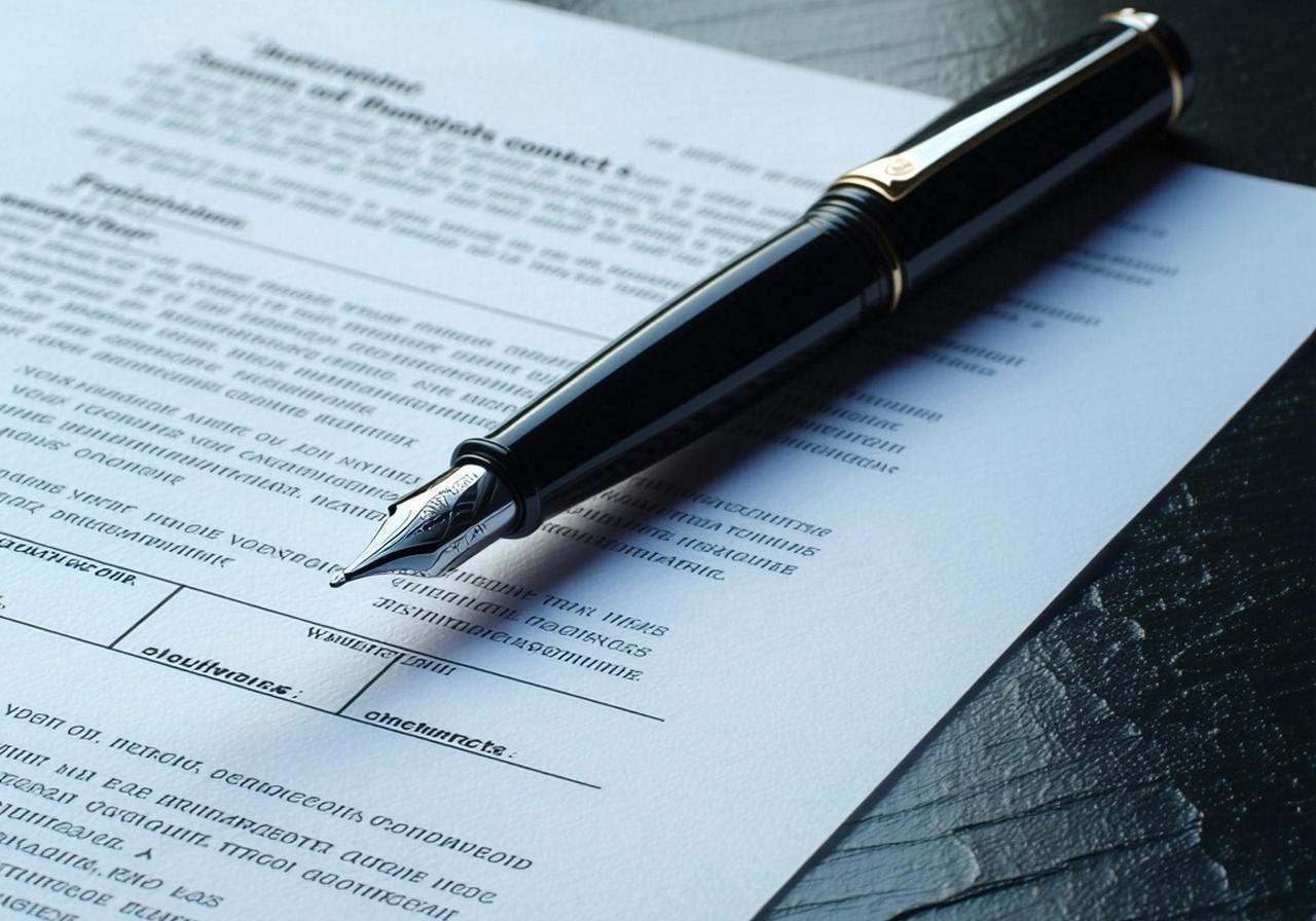 Close up of a legal freight contract on a modern desk